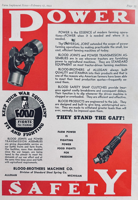 1944 Blood Brothers WWII Era Food Fights For Freedom Vintage Ad N115
