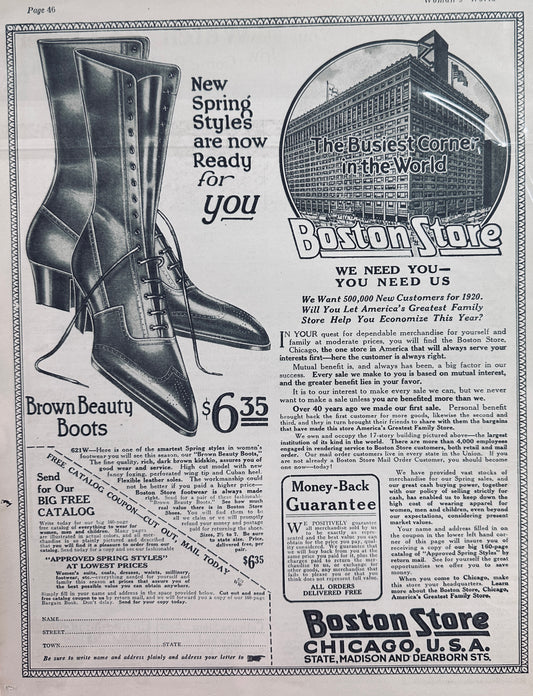 1920 - Fabulous Full Page Vintage Ad for The Boston Store Chicago, IL #555
