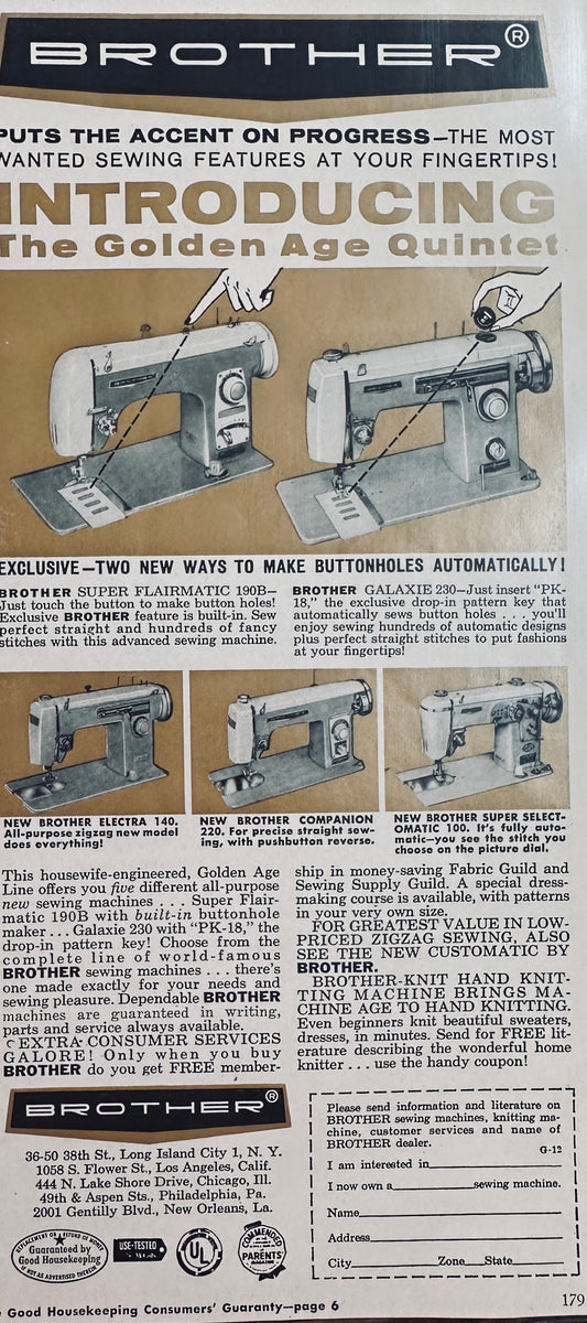 1959 Brother Sewing Machine Vintage Ad 3 Models Shown N129