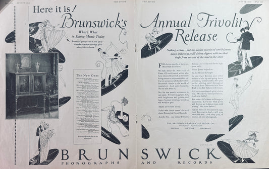 1922 Large Centerfold Ad Brunswick Phonographs & Records #556