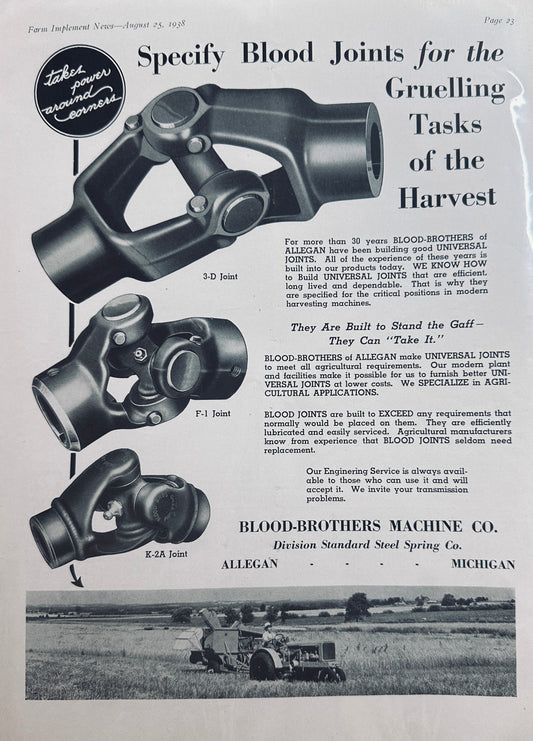1938 Blood Brothers Universal Joints 3-D, F-1, K-2A Models Shown #1403