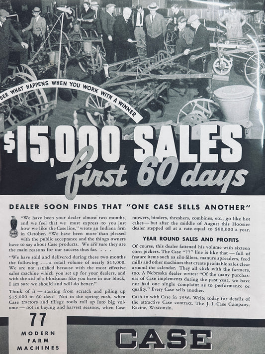 1935 Case Dealership Vintage Ad $15k in Sales First 60 Days #1336