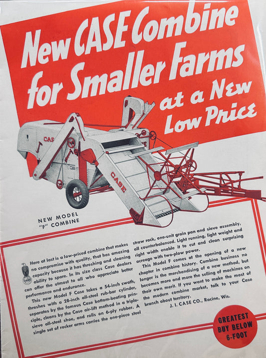 1940 Model F Case Combine Takes a 54" Swath Vintage Ad #1329