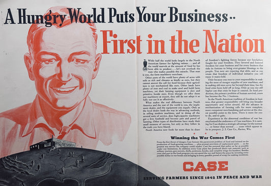 1943 2-Page Magazine Ad Case WWII Winning The War Comes First #1326
