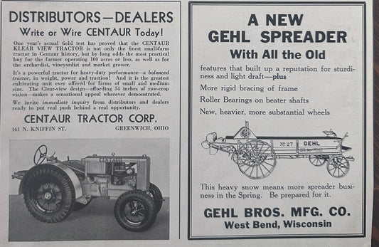 1936 Centaur Tractor Corp Klear View Tractor Greenwich, OH Vintage Ad N172