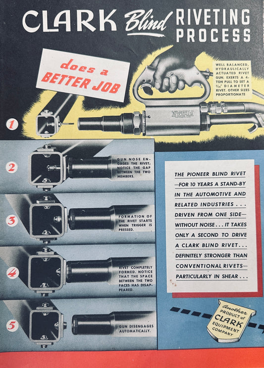 1944 Clark Blind Riveting Process Buchanan, MI Vintage Double Sided Ad N216