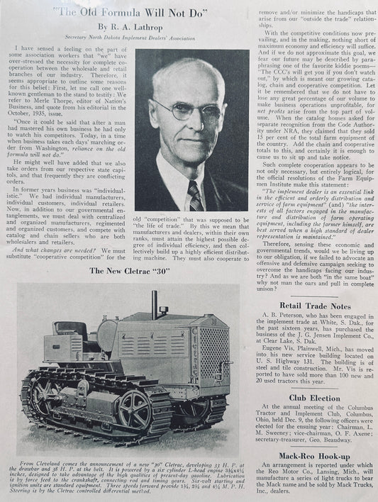 1935 Cleveland Tractor Announces the New Cleatrac 30 "33HP" Vintage Ad