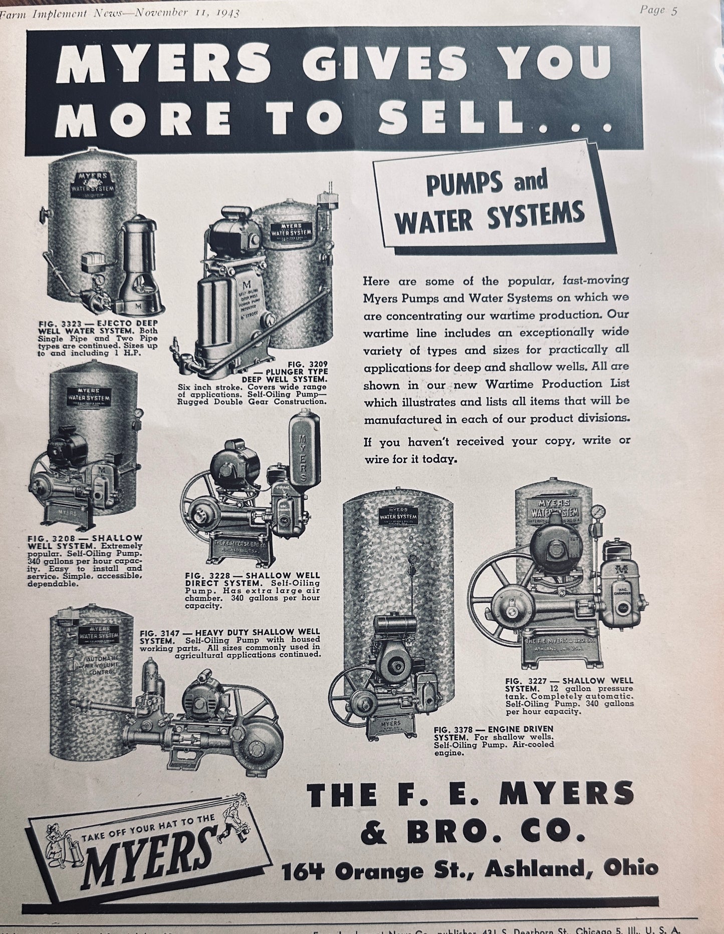 1943 WWII Era DeLaval Separator Co & Myers Pumps Vintage Ad N284