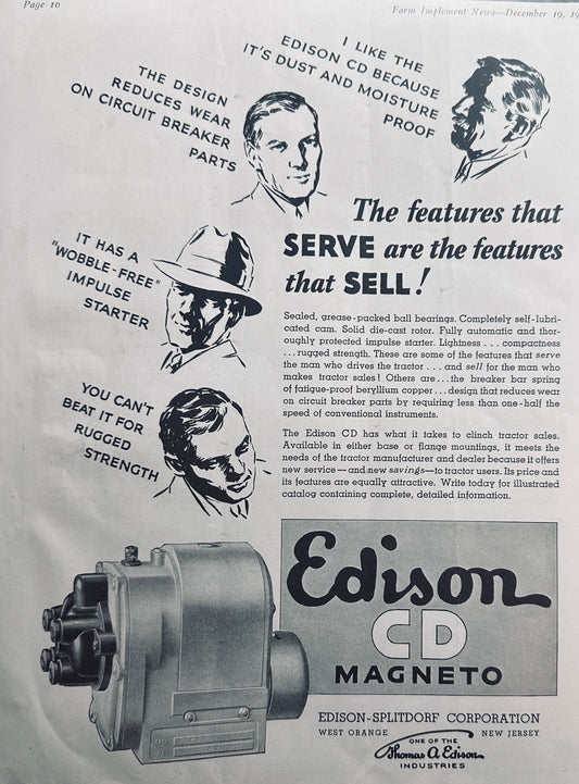 1935 Edison CD Magneto - Features that Sell Tractors - Vintage Ad N316