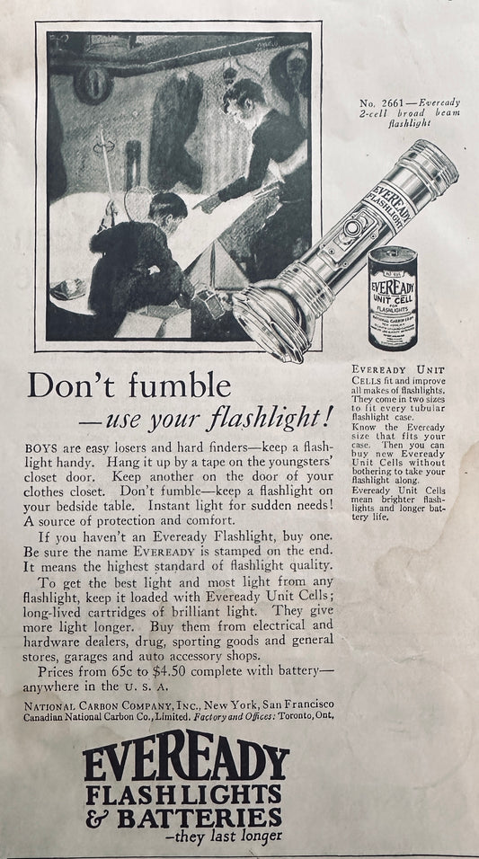 1924 Eveready Flashlight and Batteries Vintage Ad N341