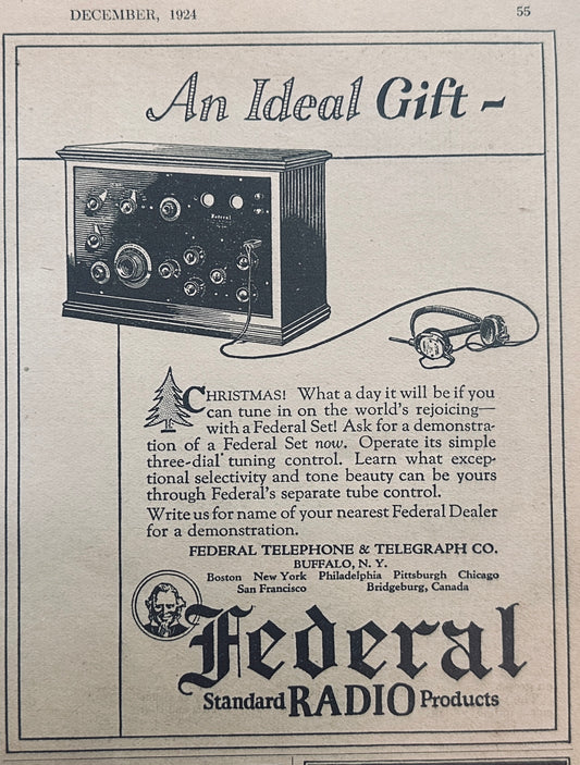 1924 Federal Standard Radio Products, Buffalo, NY Vintage Ad N363