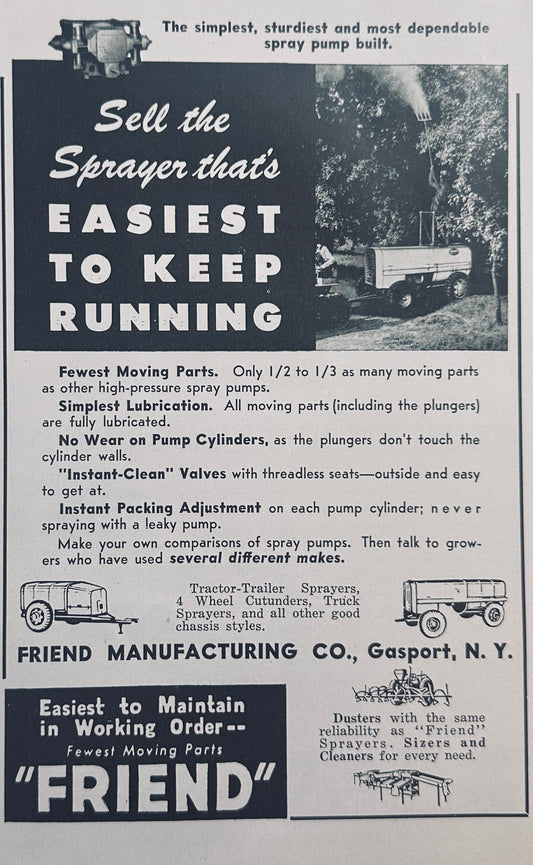 1944 Friend MFG Sprayer - Gasport, NY & Farquhar Iron Age Implements Ad N388