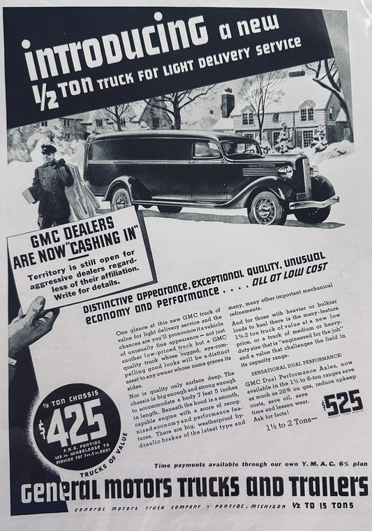 1936 GMC 1/2 Ton Light Delivery Service Vehicle Vintage Ad #1422