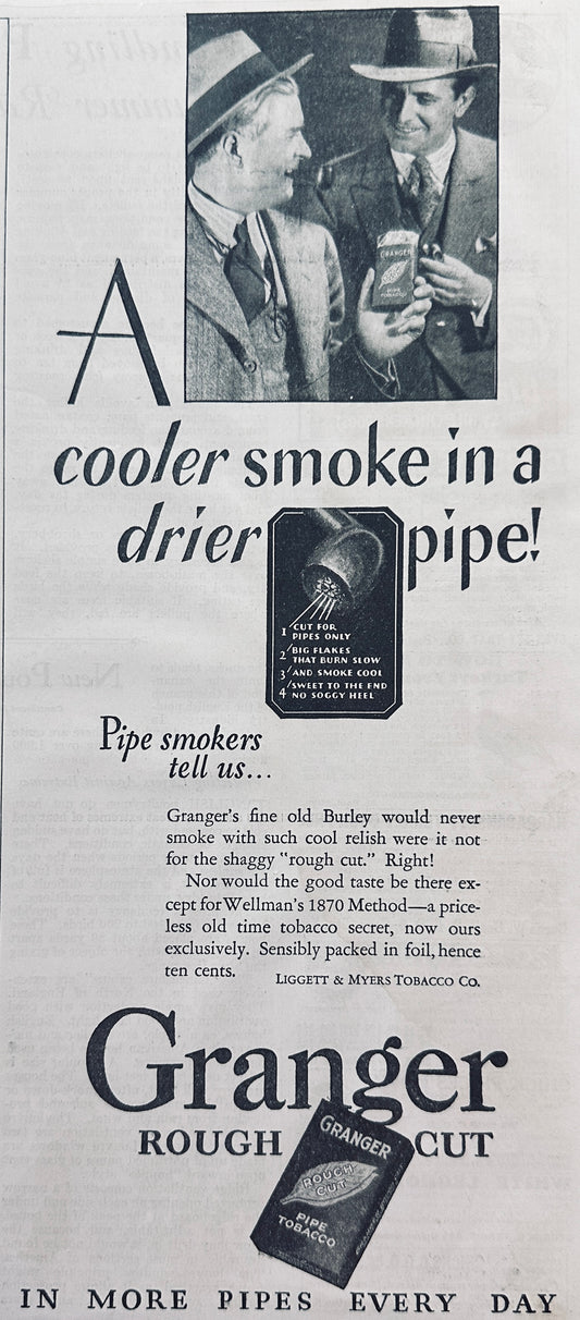 1929 Granger Rough Cut Pipe Tobacco Vintage Ad N410