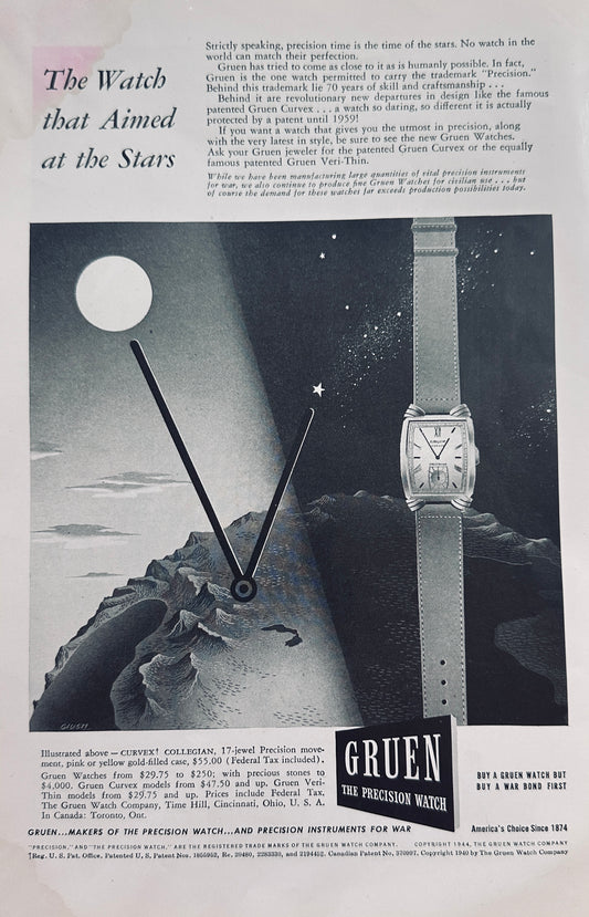 1944 The Gruen Curvex Collegian Ladies Watch Vintage Ad