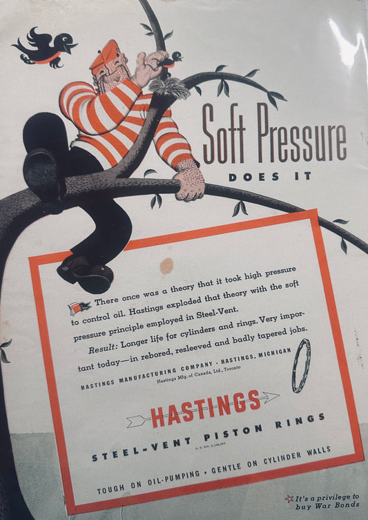 1944 Hastings Piston Rings Tough But Gentle Ad - Baby Bird #1342
