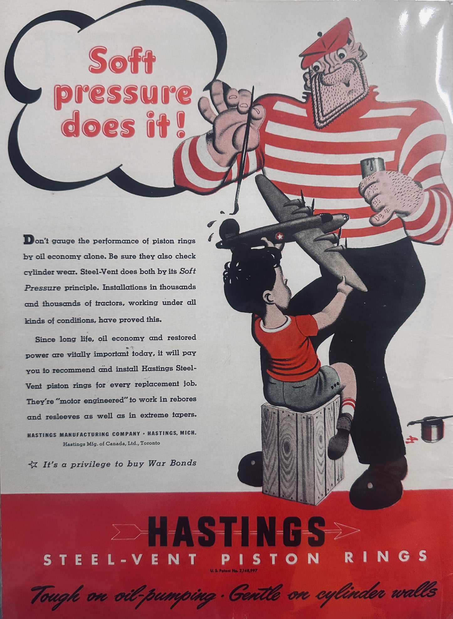 1944 Hastings Piston Rings Tough but Gentle Series - Painting Airplane Model #1345