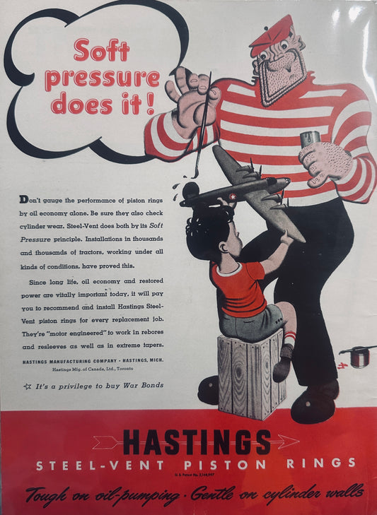 1944 Hastings Piston Rings Tough but Gentle Series - Painting Airplane Model #1345