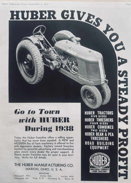 1937 Huber tractor & Farm Equipment Line - Marion, Ohio Full Page Ad N524