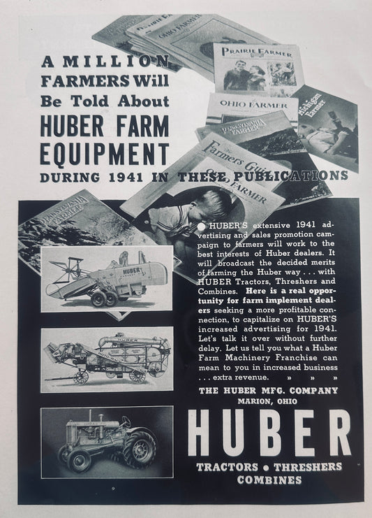 1941 Huber Farm Equipment - Marion Oh Vintage Ad #1347