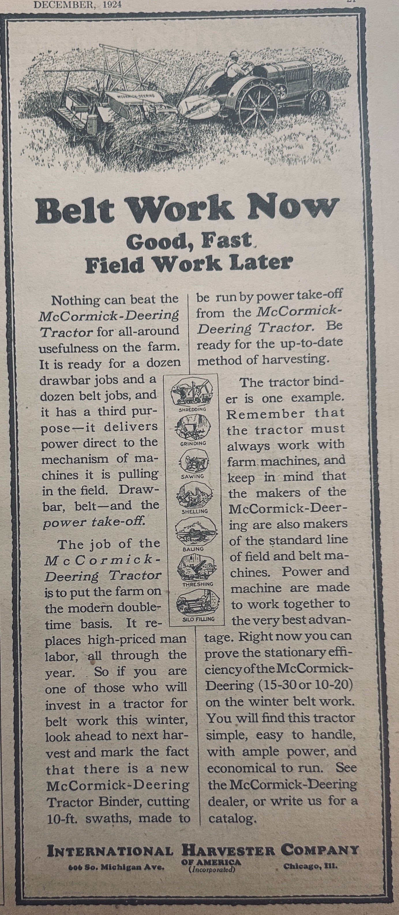 1915 IH Mogul  8-16 Tractor & 1924 McCormick Deering Tractor Ads N480