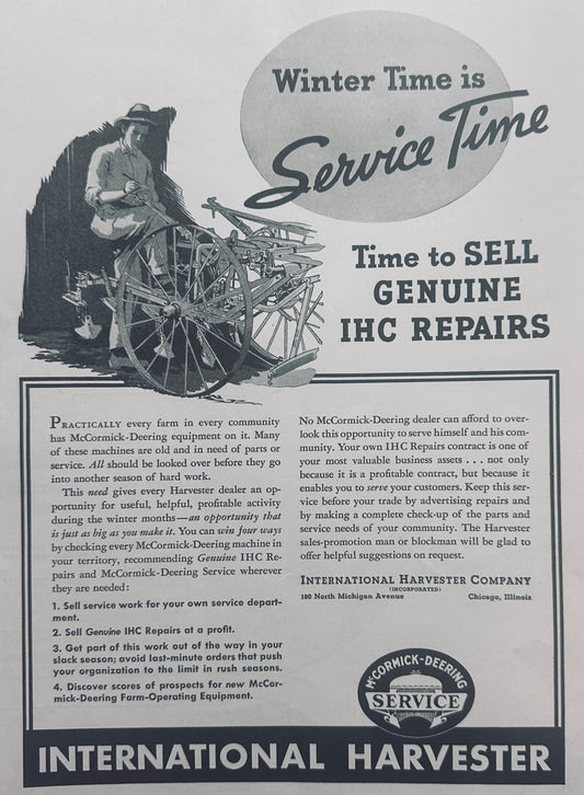 1938 International Harvester - McCormick Deering Service Time - Ad N483