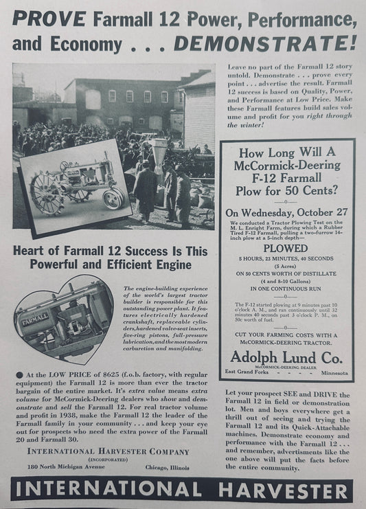 1938 International Harvester Dealers Encouraged to Demonstrate Farmall 12 Tractors N485