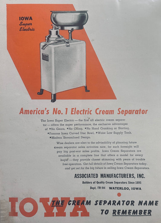1944 Lot of 3 Iowa Cream Separator Vintage Ads - Waterloo, Iowa