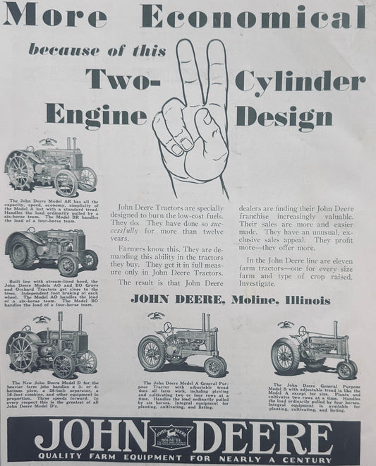 1935 John Deete Two Cylinder Engine Design 5 Models Shown + Minn Moline on Back