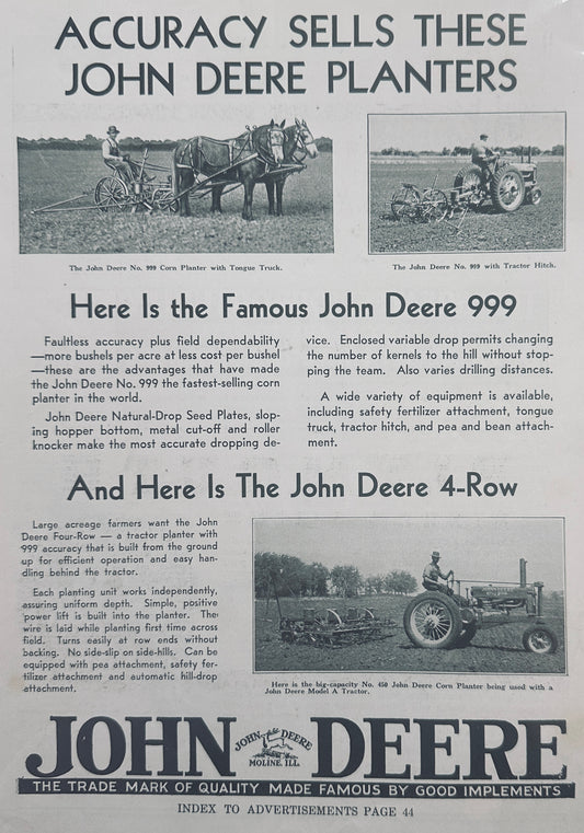 1936 John Deere Planters & De Laval Separators- Vintage Ad #1345