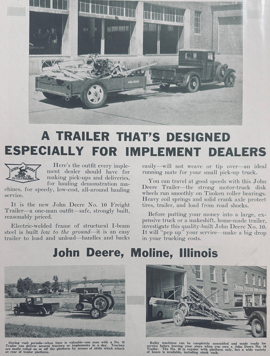 1936 John Deere #10 Trailer Pulling equipment behind Pick-up Truck N529