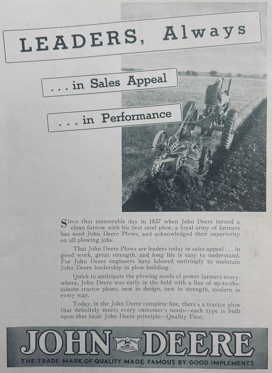 1938 Generic John Deere Ad showing working Field Scene N536