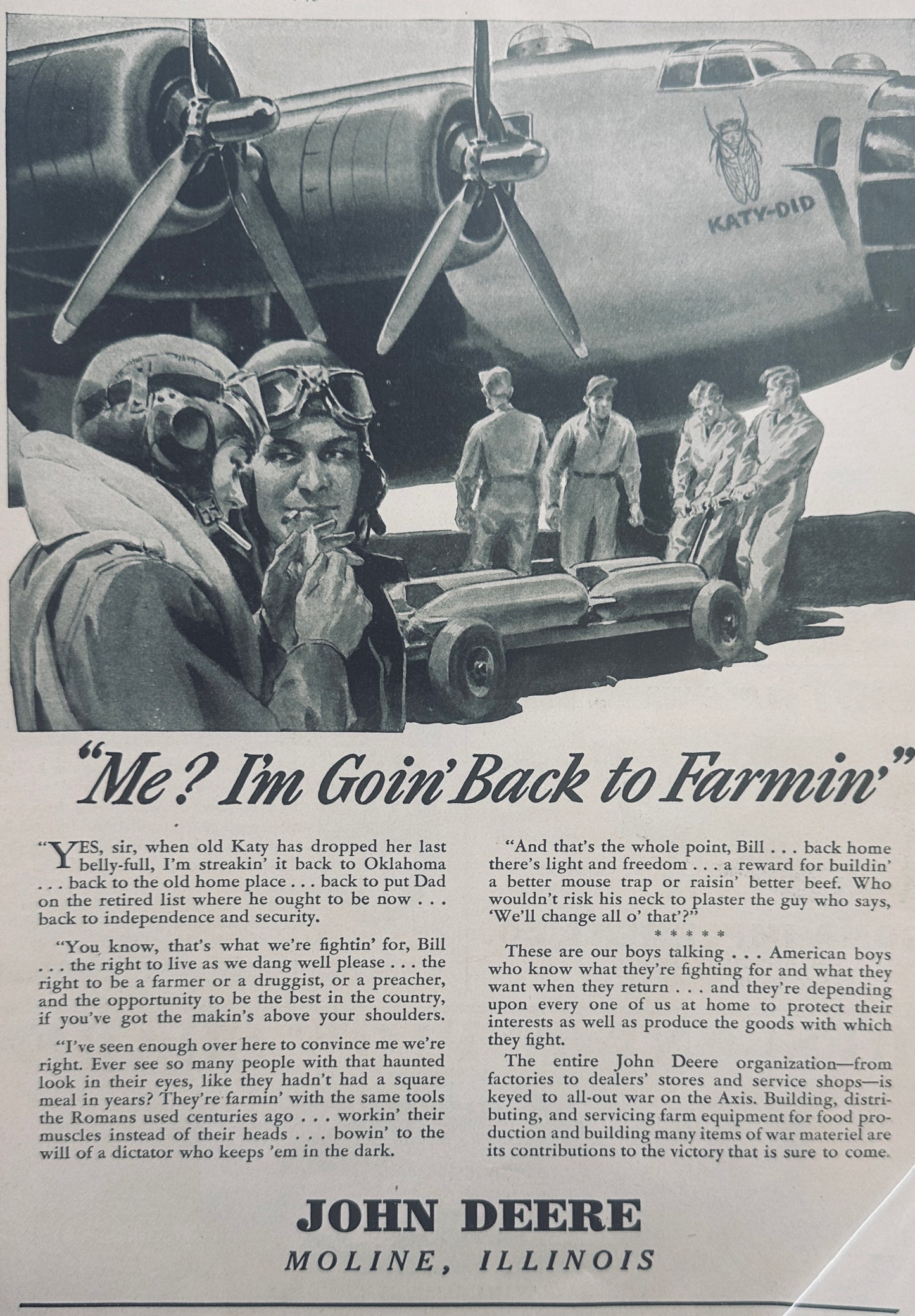 1943 WWII Era John Deere Public Service Troop Support Ad