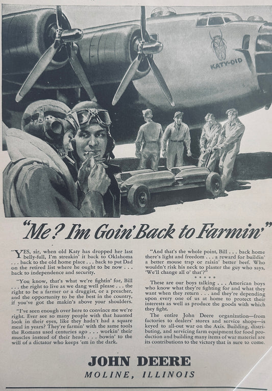 1943 WWII Era John Deere Public Service Troop Support Ad