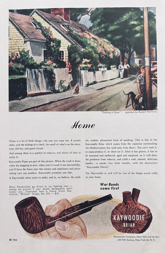 1944 Kaywoodie Briar Flame Grained Billiard Shape Pipe Ad N566