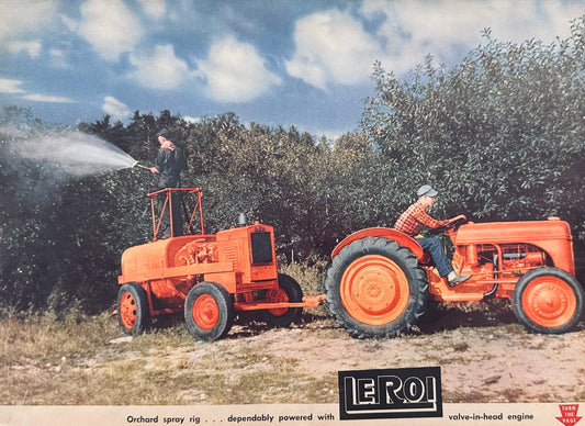 1944 Rare Double-Sided LeRoi Engines Farm Tractors Ad Orchard Sprayer N576