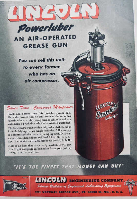 1944 Lincoln Power Luber Air Powered Grease Gun St. Louis MO N579