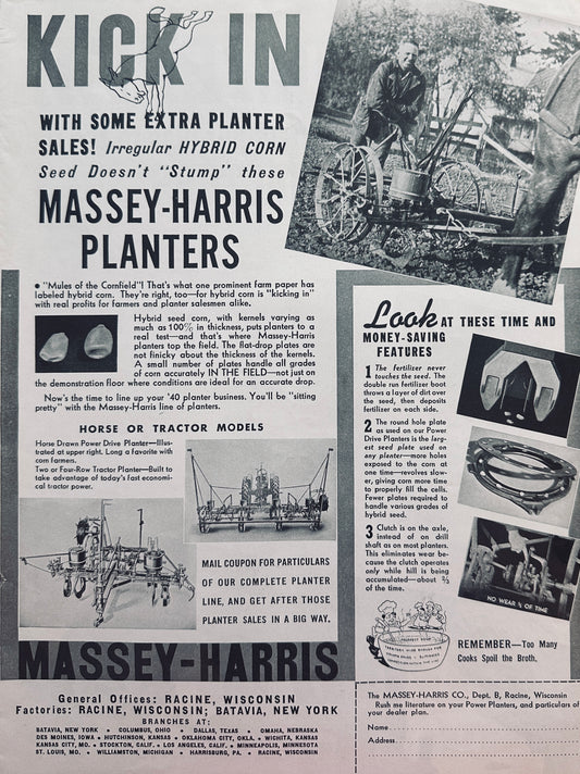 1940 # 5036 Massey-Harris Planters Horse or Tractor Models