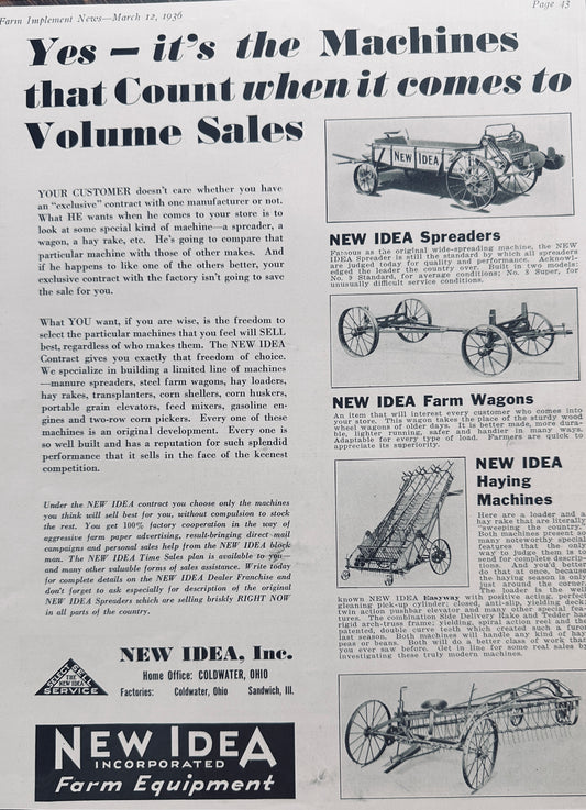 1936 New Idea Machines That Count For Volume Sales Vintage Ad N714