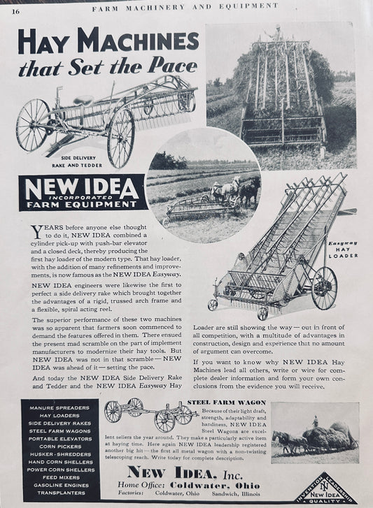 1937 New Idea Hay Machines Set the Pace - Vintage Ad N713