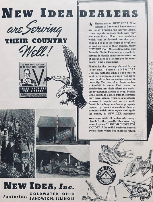 1943 New Idea Dealers are Serving Their Country Well - Patriotic Ad N708