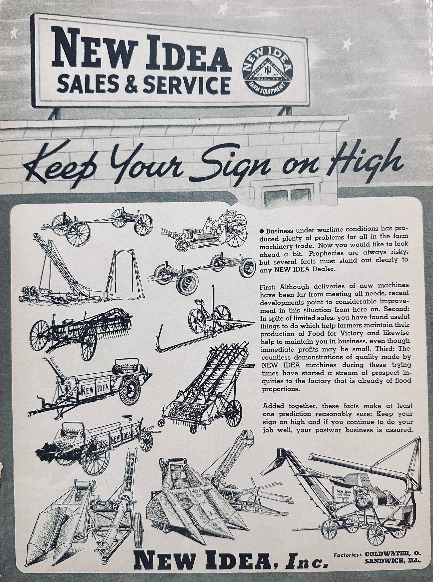 1943 New Idea Dealerships - Sales & Service Keep your Sign on High! #5069-4
