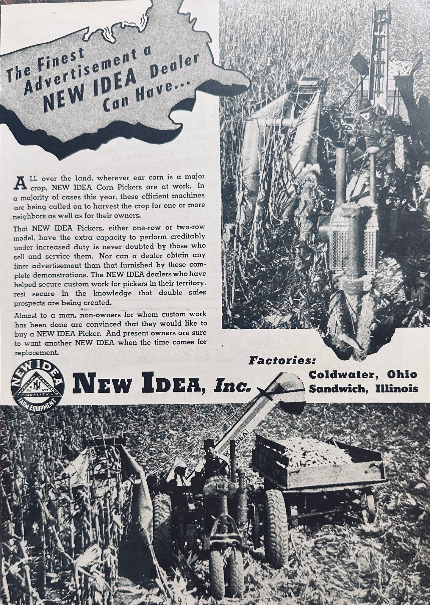 1944 WWII Era New Idea Corn Pickers At Work Are the Best Advertisement N707