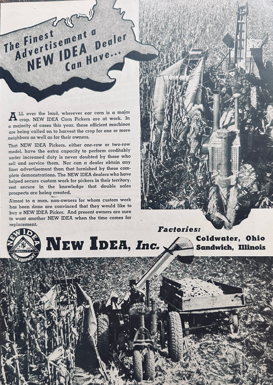 1944 WWII Era New Idea Corn Pickers At Work Are the Best Advertisement N707