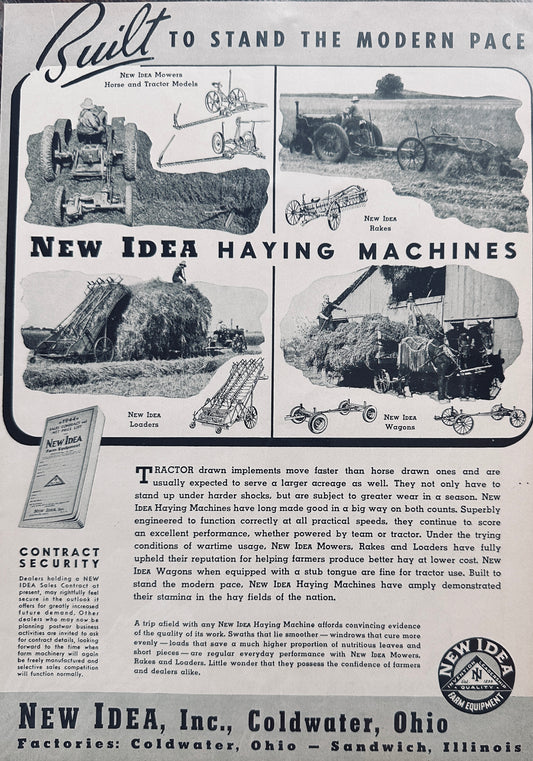 1944 WWII Era New Idea Haying Machines Built to Stand Modern Pace #5045
