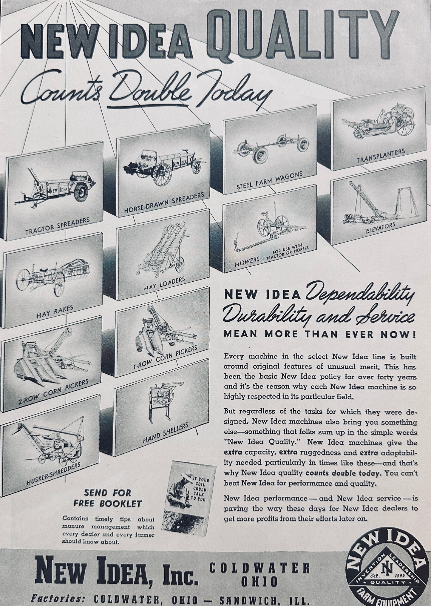 1944 New Idea Quality Counts Double Today - #5047