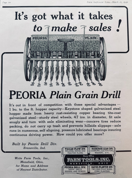 1940 Peoria Palin Grain Drill built in Evansville, Indiana N784