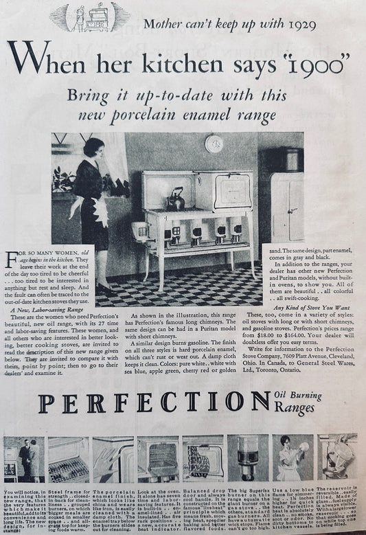 1929 Perfection Porcelain Enamel Kitchen Range Vintage Ad N786