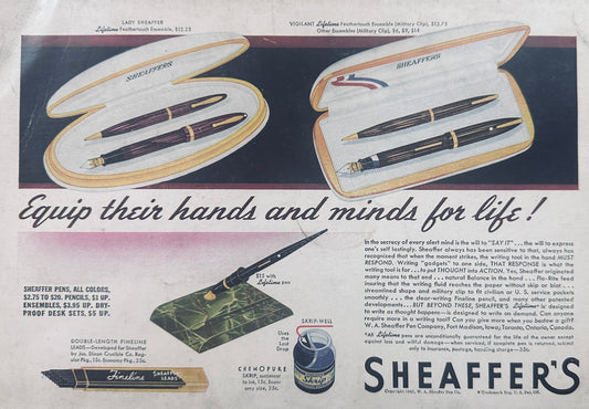 1942 Sheaffer's Pen Sets - Lady Sheaffer & Vigilant Vintage Ad N838