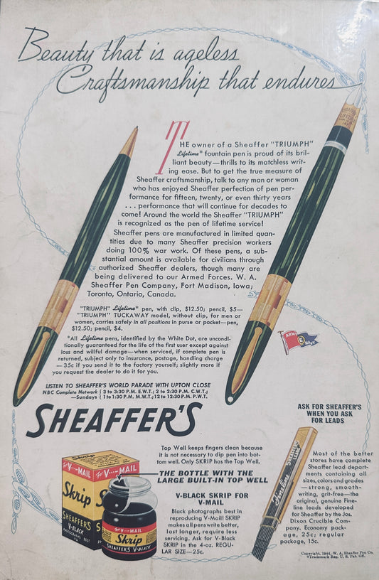 1944 WWII Era Sheaffer's Triumph Tuckaway Fountain Pen & Pencil Set N842
